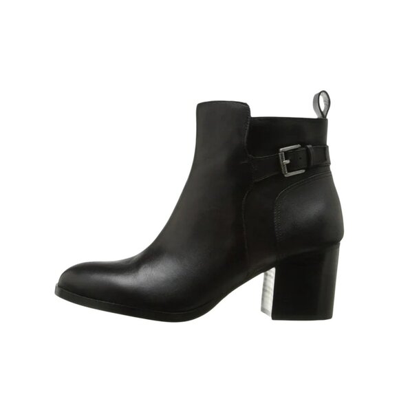Lauren Ralph Lauren Genna Leather Ankle Boots Womens 7B Black Side Zipper & Buck - Picture 2 of 14
